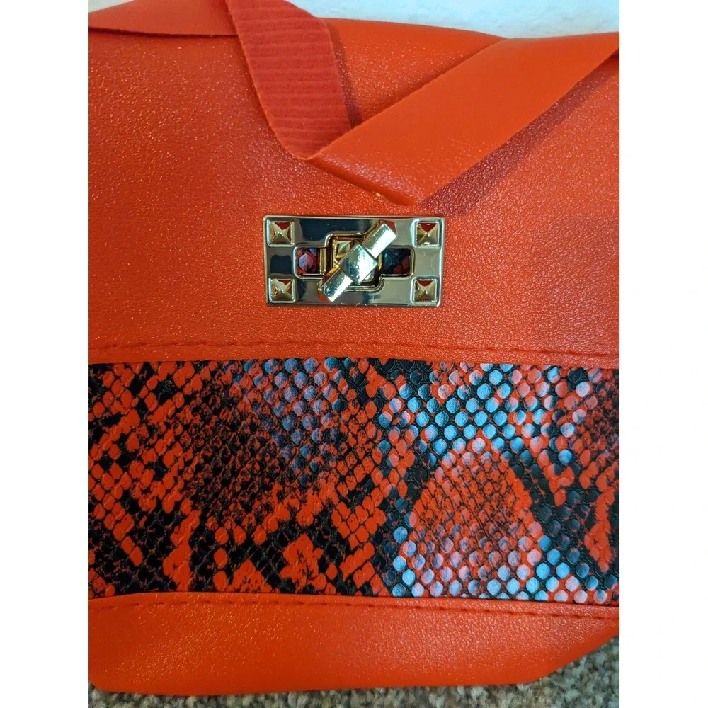 Snakeskin Red‎ Crossbody Bag Gold Chain Strap Party Clutch PU Leather NEW